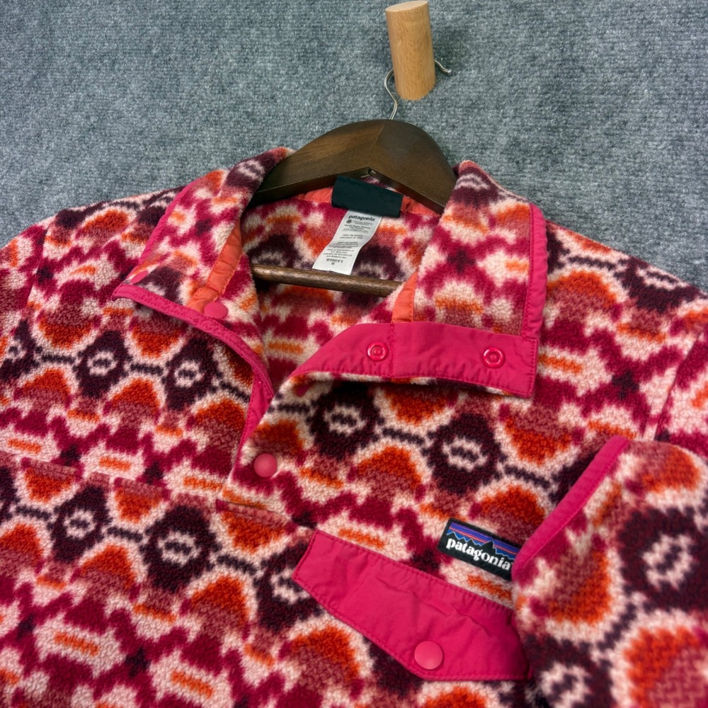 Patagonia Synchilla Fleece Pullover Womens Medium Pink Orange Aztec Snap-T